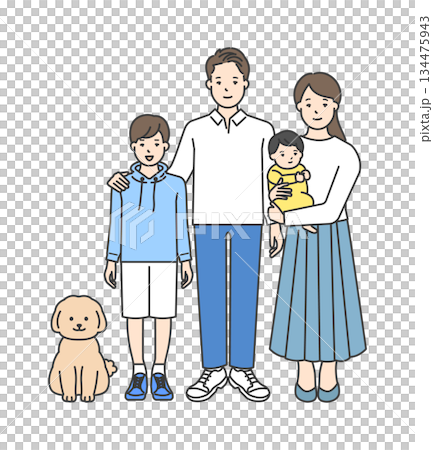 家族のイラストベクター素材(2世代・4人家族) 家族のイラストベクター素材(2世代・4人家族) 134475943