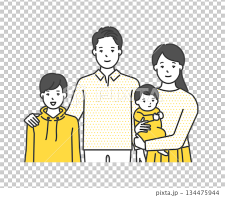 家族のイラストベクター素材(2世代・4人家族) 家族のイラストベクター素材(2世代・4人家族) 134475944
