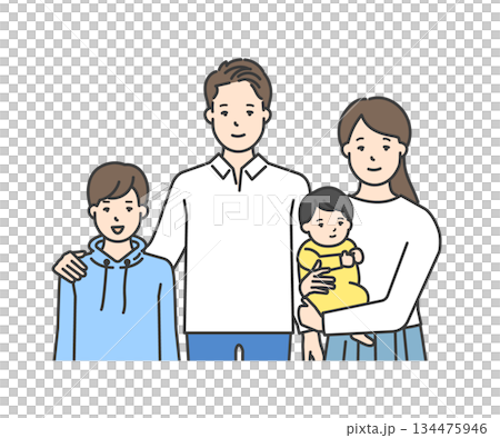 家族のイラストベクター素材(2世代・4人家族) 家族のイラストベクター素材(2世代・4人家族) 134475946
