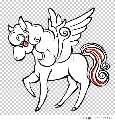 Retro and fairytale Pegasus print style in red and black Retro and fairytale Pegasus print style in red and black 134476331