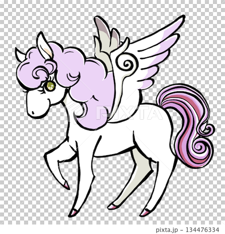 一幅復古童話風格的飛馬畫，採用柔和的粉彩色調，筆觸流暢，啞光質感。 134476334