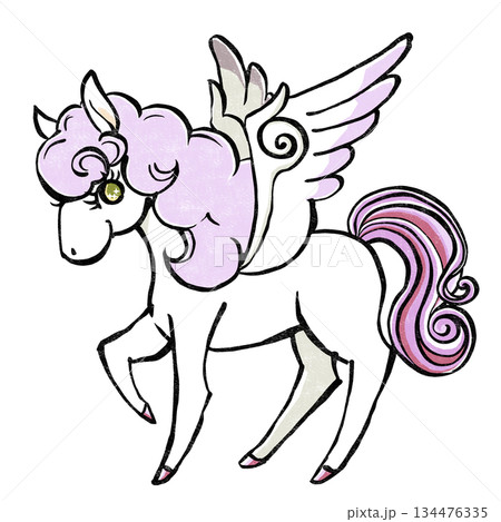パステルな色合いのレトロでメルヘンなペガサス 版画風 パステルな色合いのレトロでメルヘンなペガサス 版画風 134476335