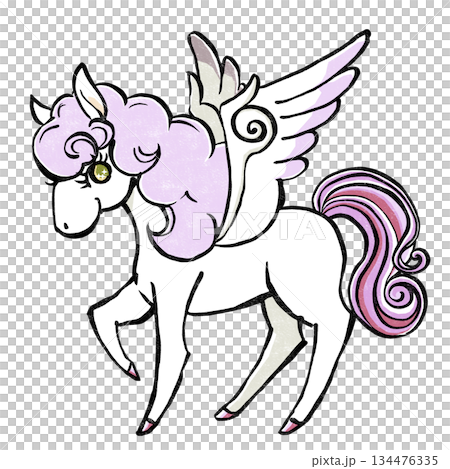 復古童話風格的飛馬，採用柔和的粉紅彩色調，印花圖案 134476335