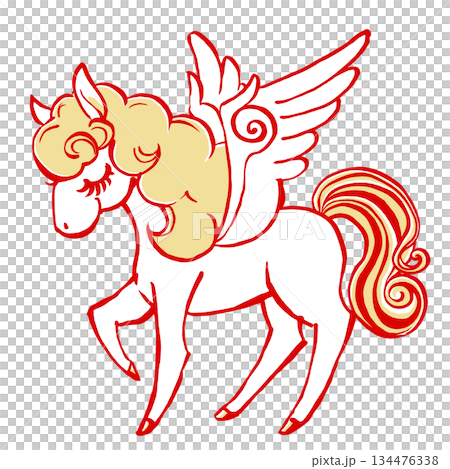 復古童話風格的閉眼飛馬,採用雙色毛筆繪製而成。 復古童話風格的閉眼飛馬,採用雙色毛筆繪製而成。 134476338