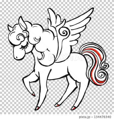 復古童話風格的閉眼飛馬,印花圖案,紅黑配色 復古童話風格的閉眼飛馬,印花圖案,紅黑配色 134476340