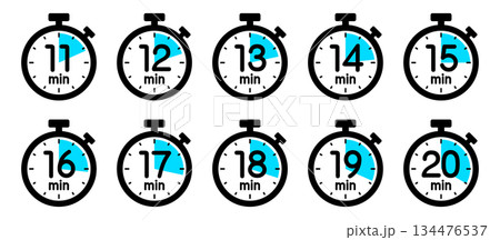 時間を示すストップウォッチのアイコン（11分/12分/13分/14分/15分/16分/17分/18分 134476537