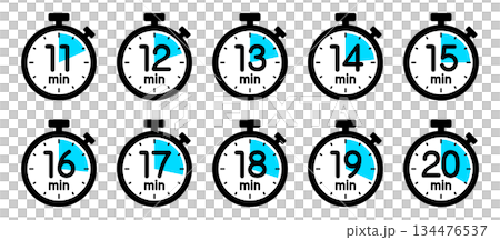 時間を示すストップウォッチのアイコン（11分/12分/13分/14分/15分/16分/17分/18分 134476537