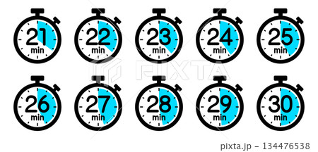 時間を示すストップウォッチのアイコン（21分/22分/23分/24分/25分/26分/27分/28分 134476538