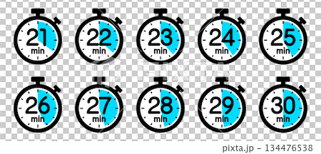 時間を示すストップウォッチのアイコン（21分/22分/23分/24分/25分/26分/27分/28分 134476538