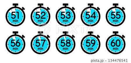 時間を示すストップウォッチのアイコン（51分/52分/53分/54分/55分/56分/57分/58分 134476541