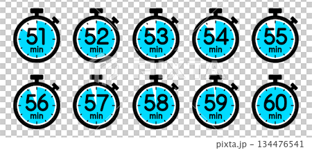 時間を示すストップウォッチのアイコン（51分/52分/53分/54分/55分/56分/57分/58分 134476541