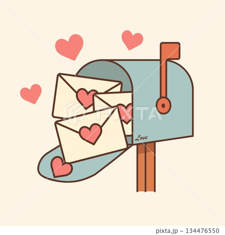 Open mailbox filled with heart envelopes in cute pastel romantic style Open mailbox filled with heart envelopes in cute pastel romantic style 134476550