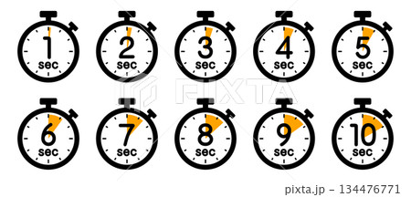 時間を示すストップウォッチのアイコン（1秒/2秒/3秒/4秒/5秒/6秒/7秒/8秒/9秒/10秒） 134476771