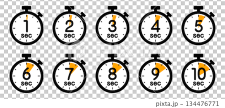 時間を示すストップウォッチのアイコン（1秒/2秒/3秒/4秒/5秒/6秒/7秒/8秒/9秒/10秒） 134476771