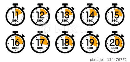 時間を示すストップウォッチのアイコン（11秒/12秒/13秒/14秒/15秒/16秒/17秒/18秒 134476772