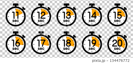 時間を示すストップウォッチのアイコン（11秒/12秒/13秒/14秒/15秒/16秒/17秒/18秒 134476772
