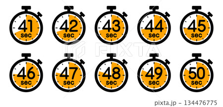 時間を示すストップウォッチのアイコン（41秒/42秒/43秒/44秒/45秒/46秒/47秒/48秒 134476775