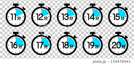 時間を示すストップウォッチのアイコン（11分/12分/13分/14分/15分/16分/17分/18分 134476941