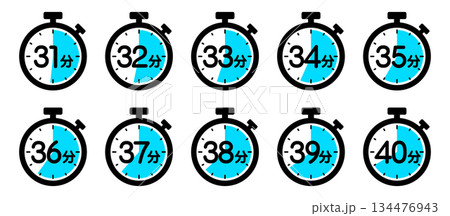 時間を示すストップウォッチのアイコン（31分/32分/33分/34分/35分/36分/37分/38分 134476943