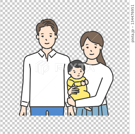 家庭插畫向量素材（兩代人，三口之家） 134476951