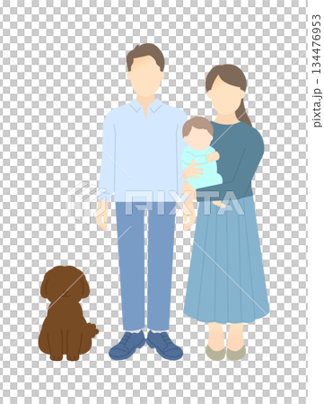 家庭插畫向量素材（兩代人，三口之家） 134476953