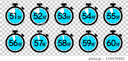 時間を示すストップウォッチのアイコン（51分/52分/53分/54分/55分/56分/57分/58分 134476982