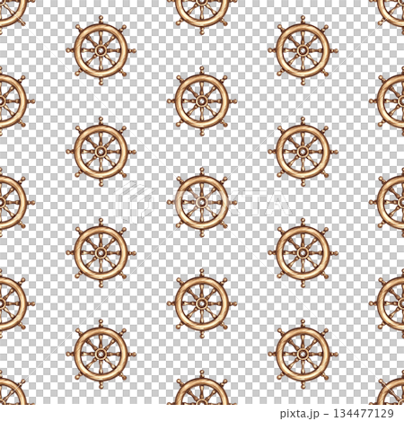Seamless pattern with ship's wheels. Hand-drawn watercolor illustrations. Colorful image. For textiles, wrapping paper, packaging, backgrounds, and more. 134477129