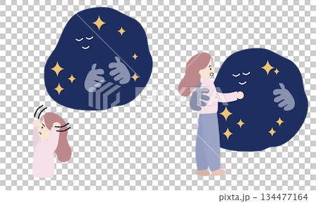 A lonely and anxious woman and a woman who feels protected A lonely and anxious woman and a woman who feels protected 134477164