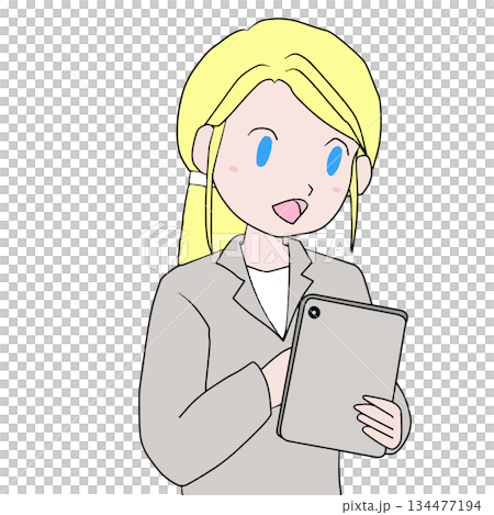 業務説明やプレゼンに使えるタブレットを持つ女性 134477194