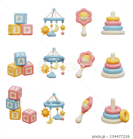 baby toys collection cartoon style 3D graphic 134477226