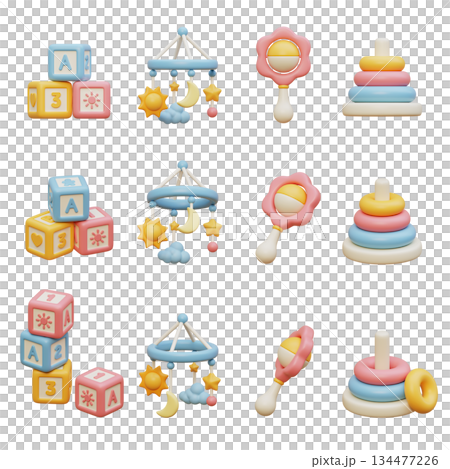 baby toys collection cartoon style 3D graphic 134477226