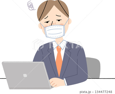 風邪でぼんやりしているビジネスマン 134477248