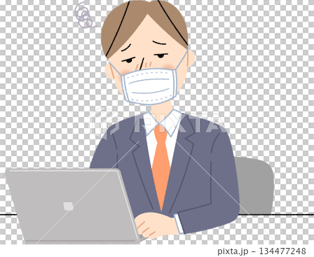 風邪でぼんやりしているビジネスマン 134477248