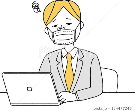 風邪でぼんやりしているビジネスマン単色 134477249
