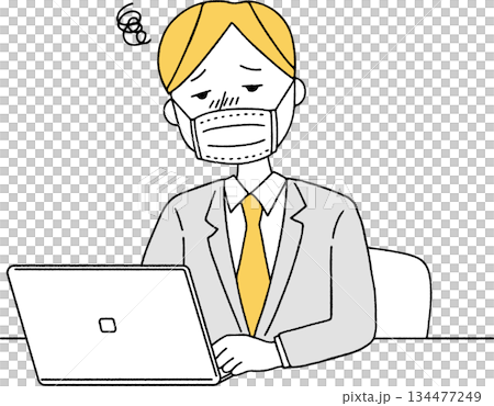 風邪でぼんやりしているビジネスマン単色 134477249