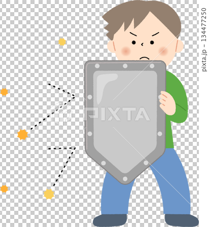 ウイルスを盾でガードする男性 134477250