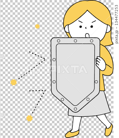 Monochrome woman guarding against viruses with a shield Monochrome woman guarding against viruses with a shield 134477253