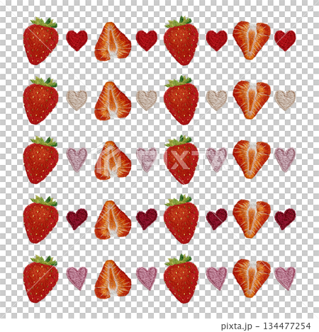 [Strawberry and heart line set] Hand embroidery illustration material 134477254