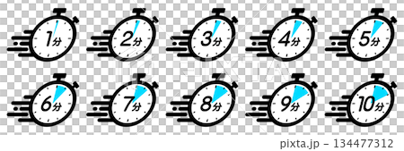 Time management icons that show the speed of time (1 minute/2 minutes/3 minutes/4 minutes/5 minutes/6 minutes/7 minutes/8 minutes/9 minutes/ 134477312