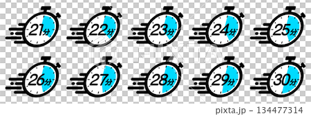 時間管理圖示顯示快速計時（21分鐘/22分鐘/23分鐘/24分鐘/25分鐘/26分鐘/27分鐘） 134477314