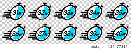 時間管理圖示顯示快速流逝的時間（31分鐘/32分鐘/33分鐘/34分鐘/35分鐘/36分鐘/37分鐘） 134477315