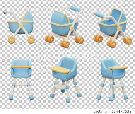 baby stroller and baby chair cartoon style 3D graphic 134477538