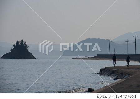 海辺の二人、シルエット 海辺の二人、シルエット 134477651