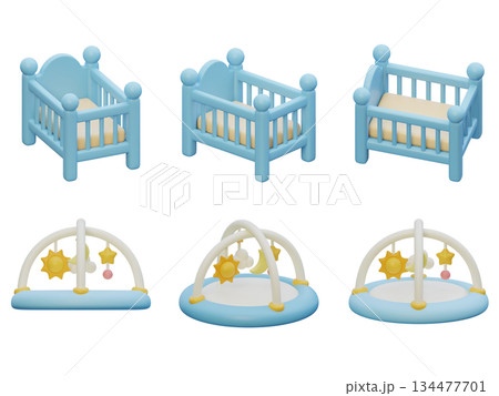 baby bed and baby gym cartoon style 3D graphic 134477701