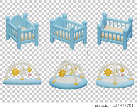 baby bed and baby gym cartoon style 3D graphic 134477701