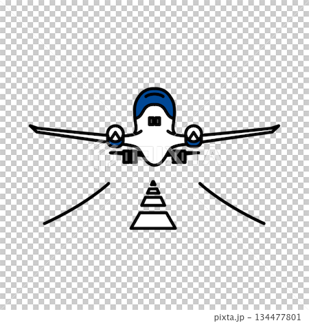 Stock Illustration: A simple illustration of an airplane and runway seen from the front Stock Illustration: A simple illustration of an airplane and runway seen from the front 134477801