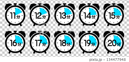 Clock icon showing time (11 minutes/12 minutes/13 minutes/14 minutes/15 minutes/16 minutes/17 minutes/18 minutes/19 minutes/2 134477948