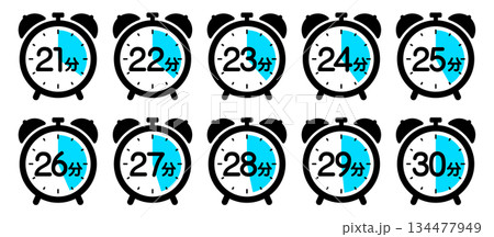 時間を示す時計のアイコン（21分/22分/23分/24分/25分/26分/27分/28分/29分/3 134477949