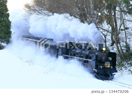 雪景色の磐越西線SL 134478206
