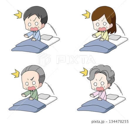 飛び起きる人物のイラスト4種類セット 134478255